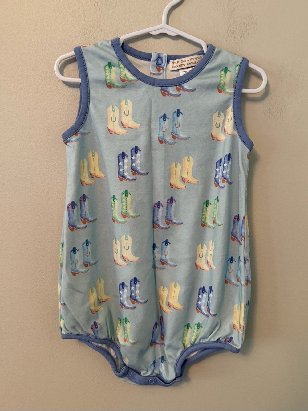 The Beaufort Bonnet Company Blue Cowboy Boot Print Bubble